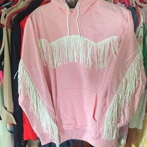 Trixie Mattel cowgirl fringe pink hooded sweatshirt!!! Size L. Brand new